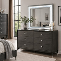 Gala Dresser Mirror, Embedded Crystal Trim w LED, Gray 40x44 Rectangular-BM353138