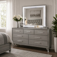 Gala Dresser Mirror, Embedded Crystal Trim w LED, Gray 40x44 Rectangular-BM353138