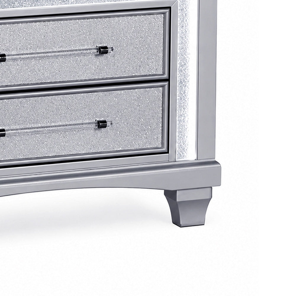 Gala Nightstand, 2 Drawers, Felt-Lined, Crystal Trim w LED, Glam Gray-BM353139