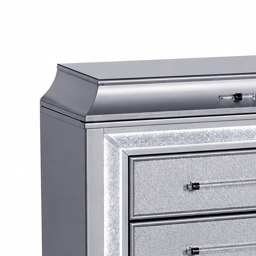 Gala Nightstand, 2 Drawers, Felt-Lined, Crystal Trim w LED, Glam Gray-BM353139