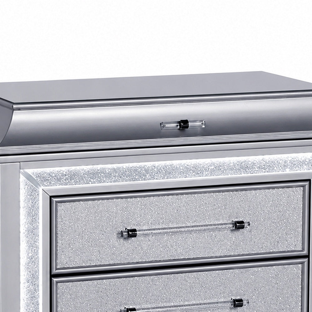 Gala Nightstand, 2 Drawers, Felt-Lined, Crystal Trim w LED, Glam Gray-BM353139
