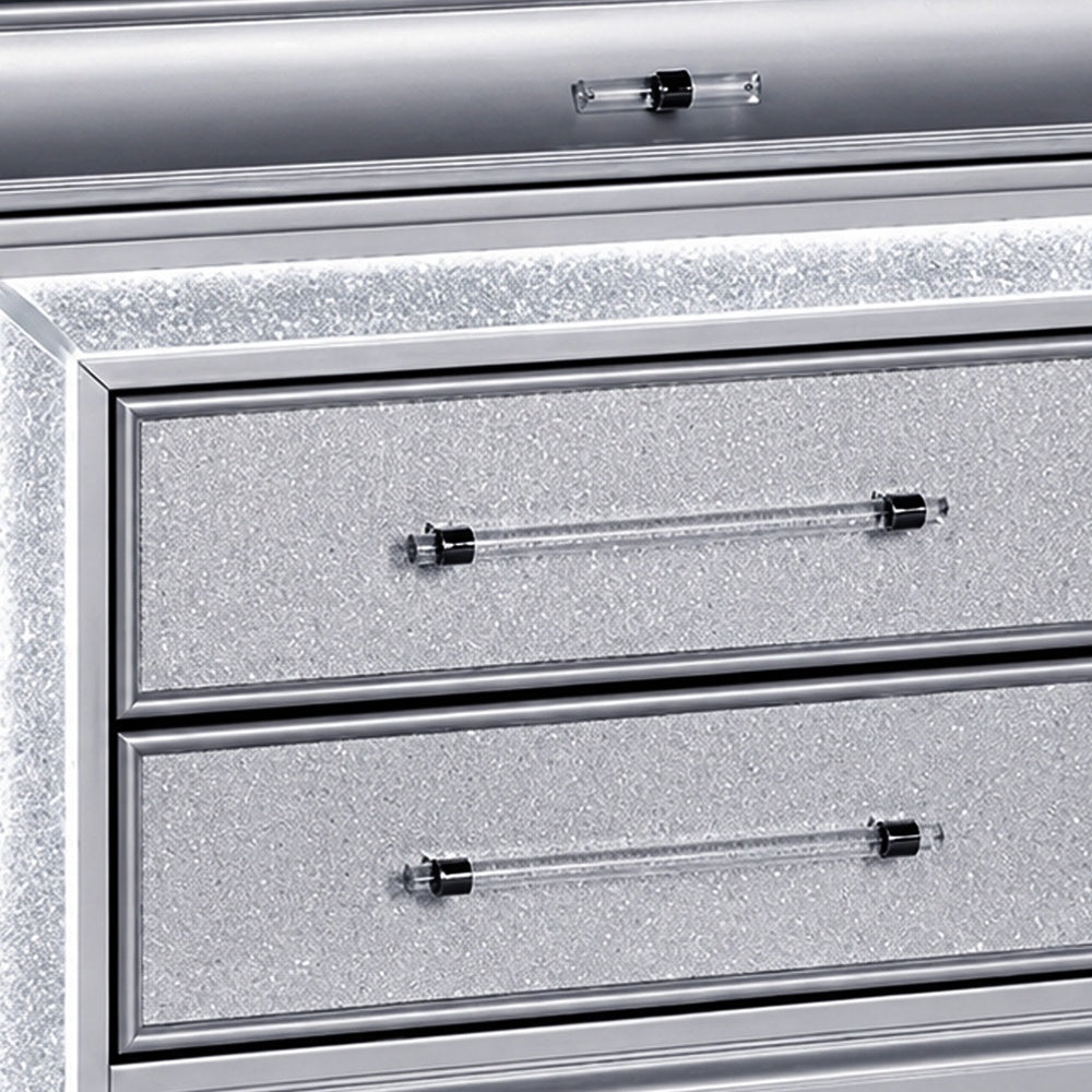 Gala Nightstand, 2 Drawers, Felt-Lined, Crystal Trim w LED, Glam Gray-BM353139