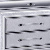 Gala Nightstand, 2 Drawers, Felt-Lined, Crystal Trim w LED, Glam Gray-BM353139