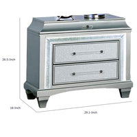 Gala Nightstand, 2 Drawers, Felt-Lined, Crystal Trim w LED, Glam Gray-BM353139