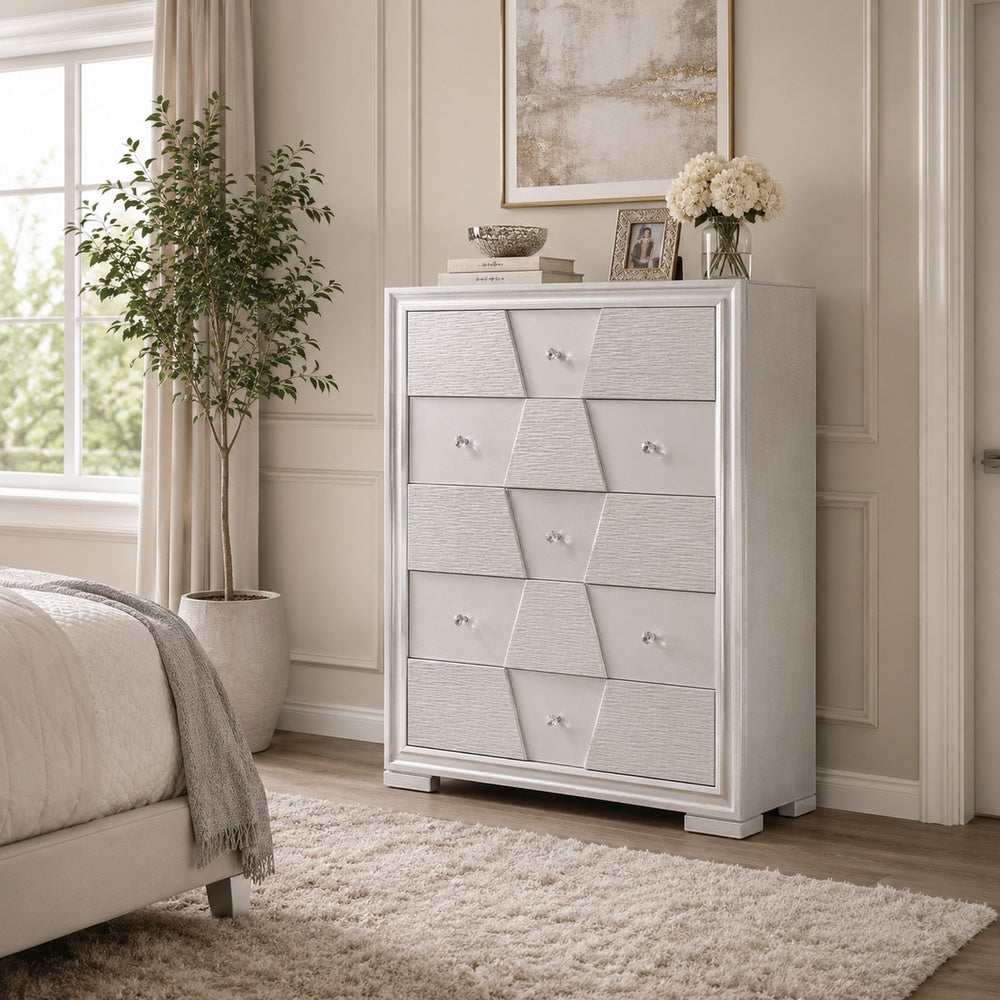 Gala Nightstand, 2 Drawers, Felt-Lined, Crystal Trim w LED, Glam Gray-BM353139