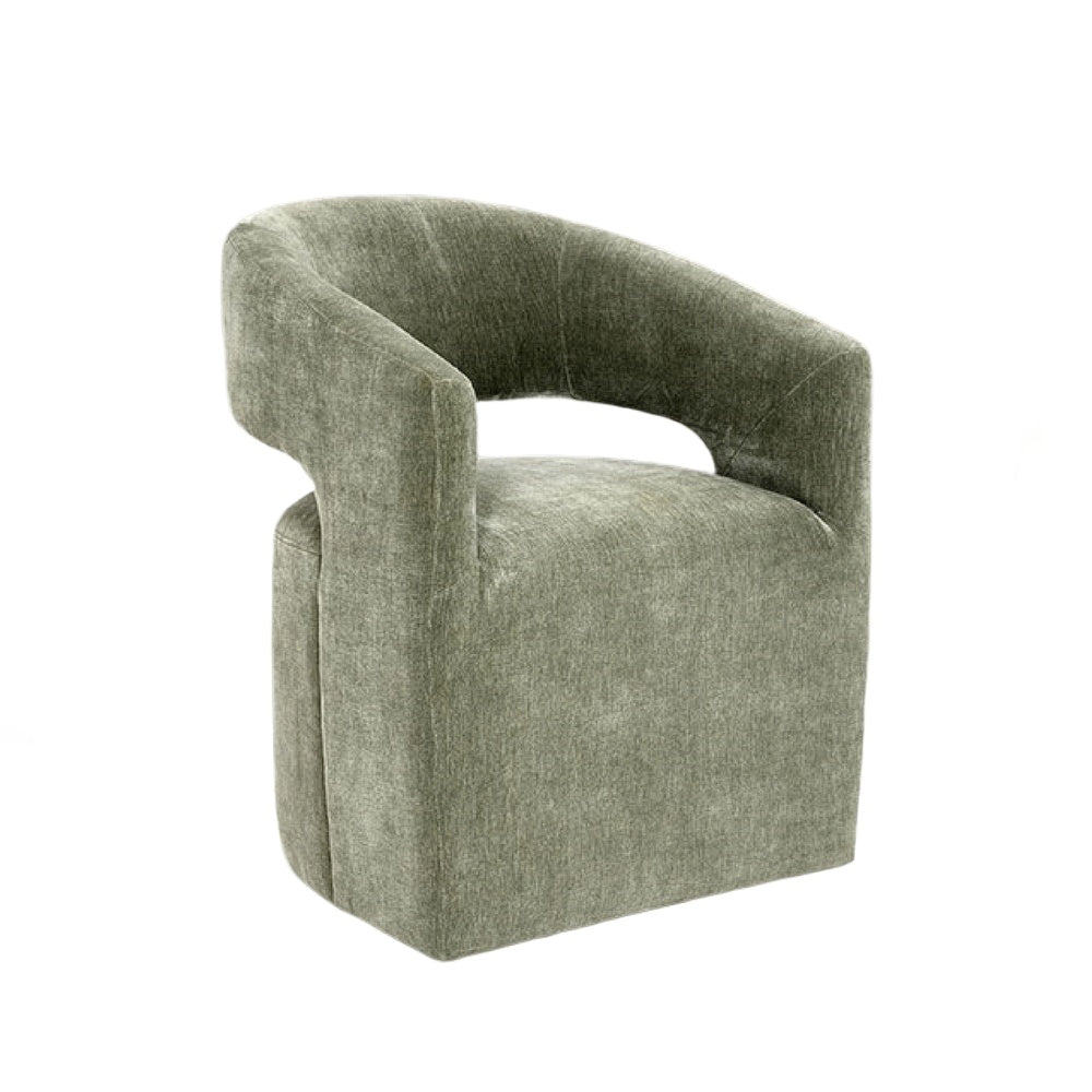 Esha Accent Barrel Chair w Casters, Foam Fill Textured Green Upholstery-BM353140