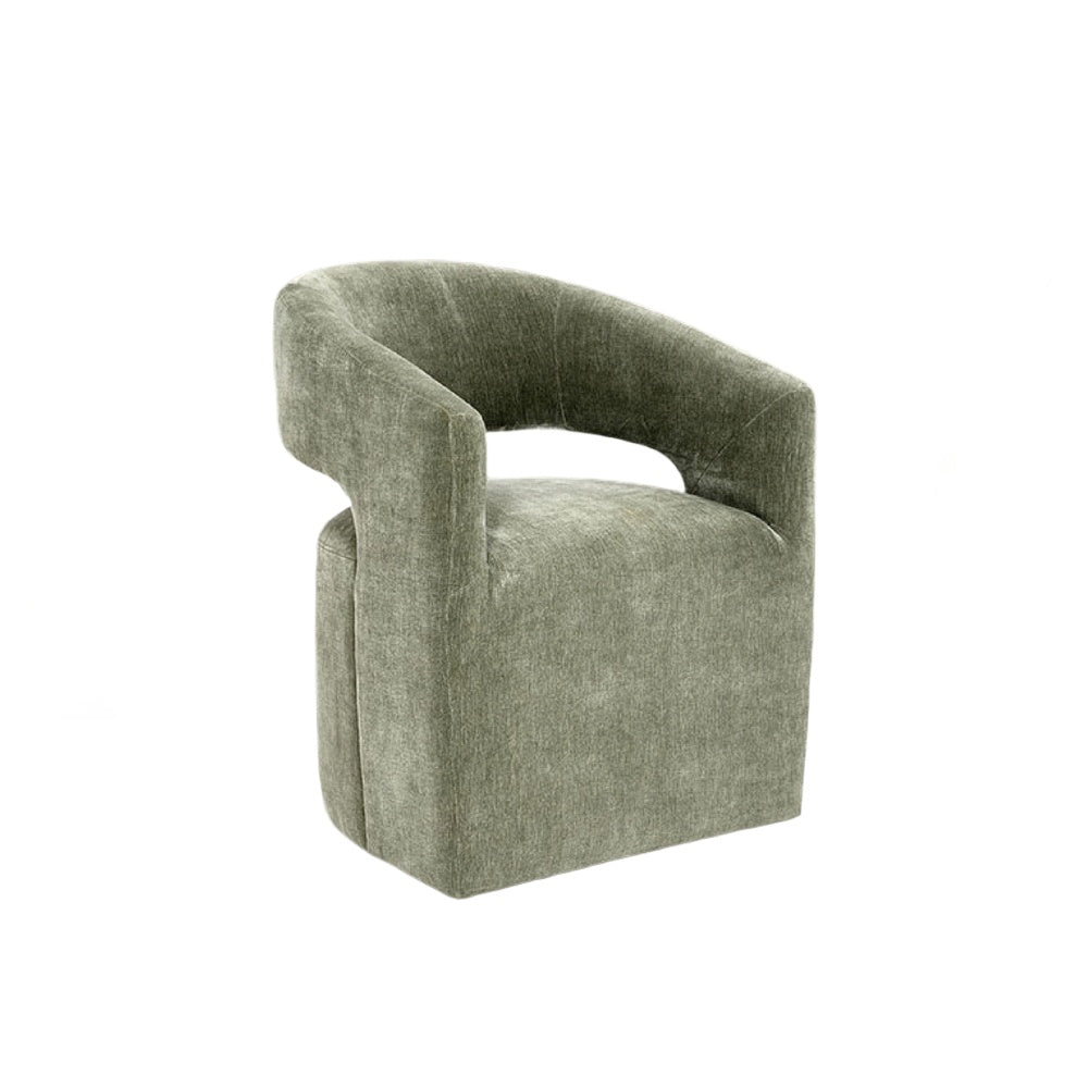 Esha Accent Barrel Chair w Casters, Foam Fill Textured Green Upholstery-BM353140