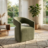 Esha Accent Barrel Chair w Casters, Foam Fill Textured Green Upholstery-BM353140