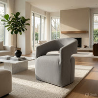 Esha Accent Barrel Chair w Casters, Foam Fill Light Gray Upholstery-BM353141