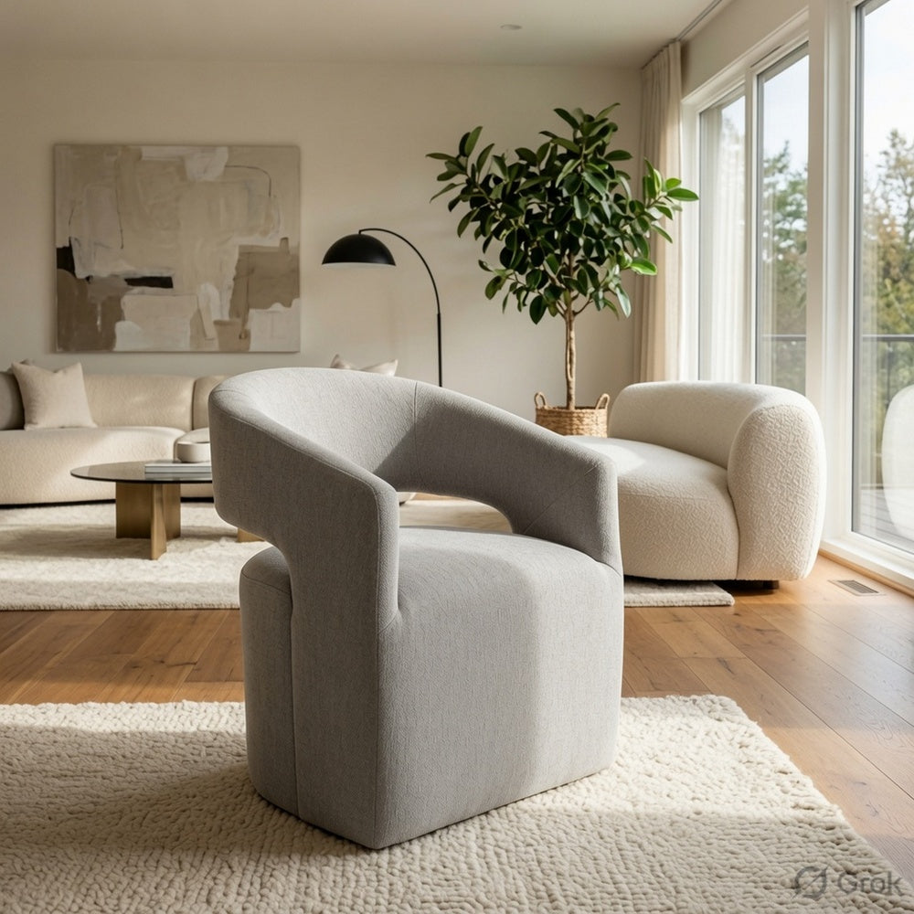 Esha Accent Barrel Chair w Casters, Foam Fill Light Gray Upholstery-BM353141