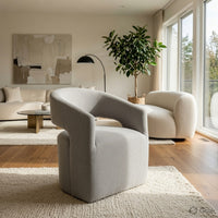 Esha Accent Barrel Chair w Casters, Foam Fill Light Gray Upholstery-BM353141