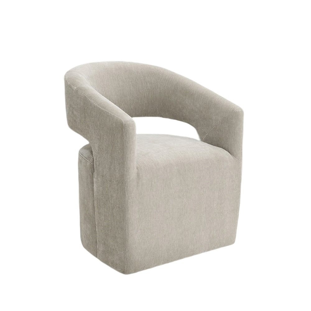 Esha Accent Barrel Chair w Casters, Foam Fill Taupe Brown Upholstery-BM353142