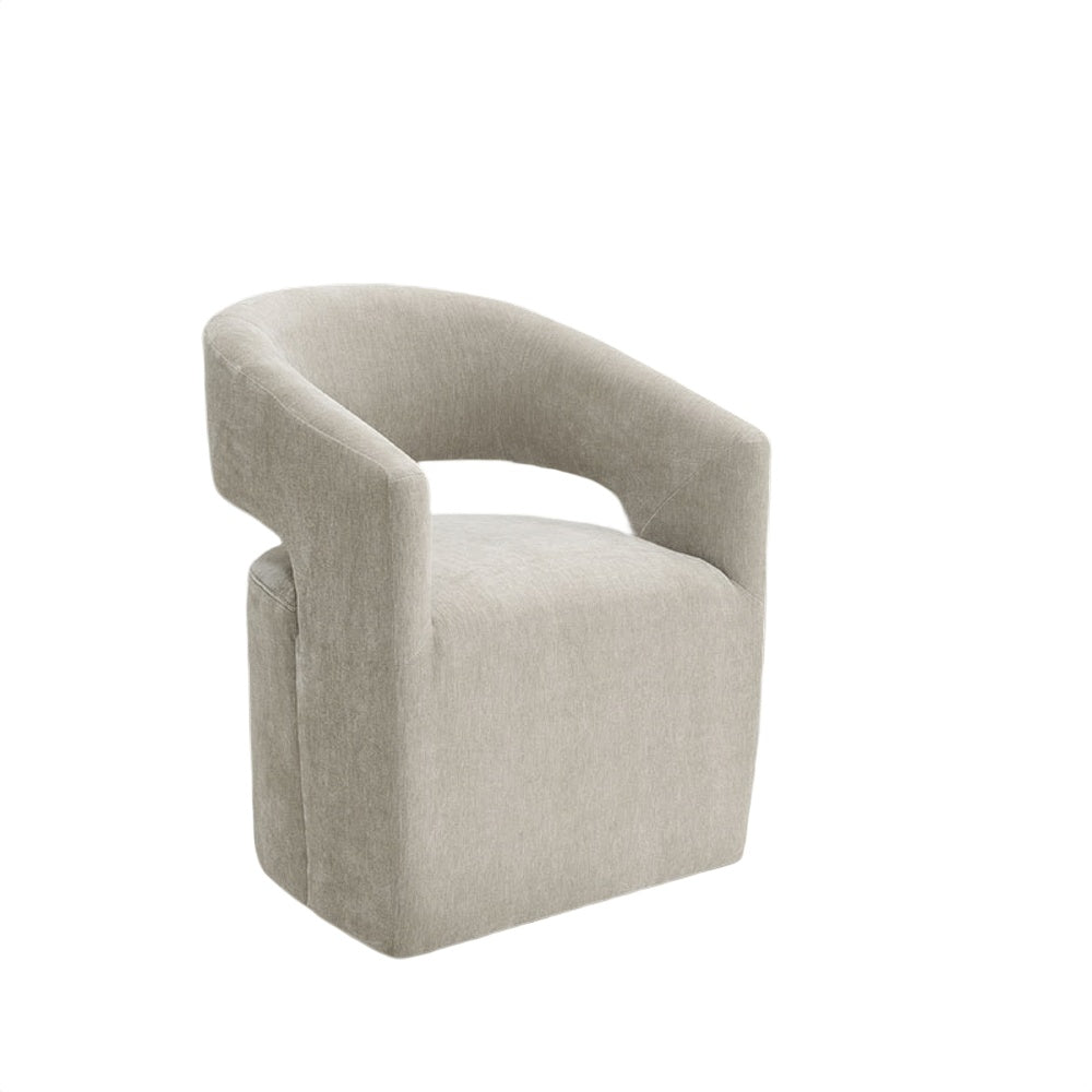 Esha Accent Barrel Chair w Casters, Foam Fill Taupe Brown Upholstery-BM353142