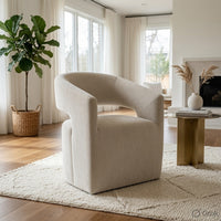 Esha Accent Barrel Chair w Casters, Foam Fill Taupe Brown Upholstery-BM353142
