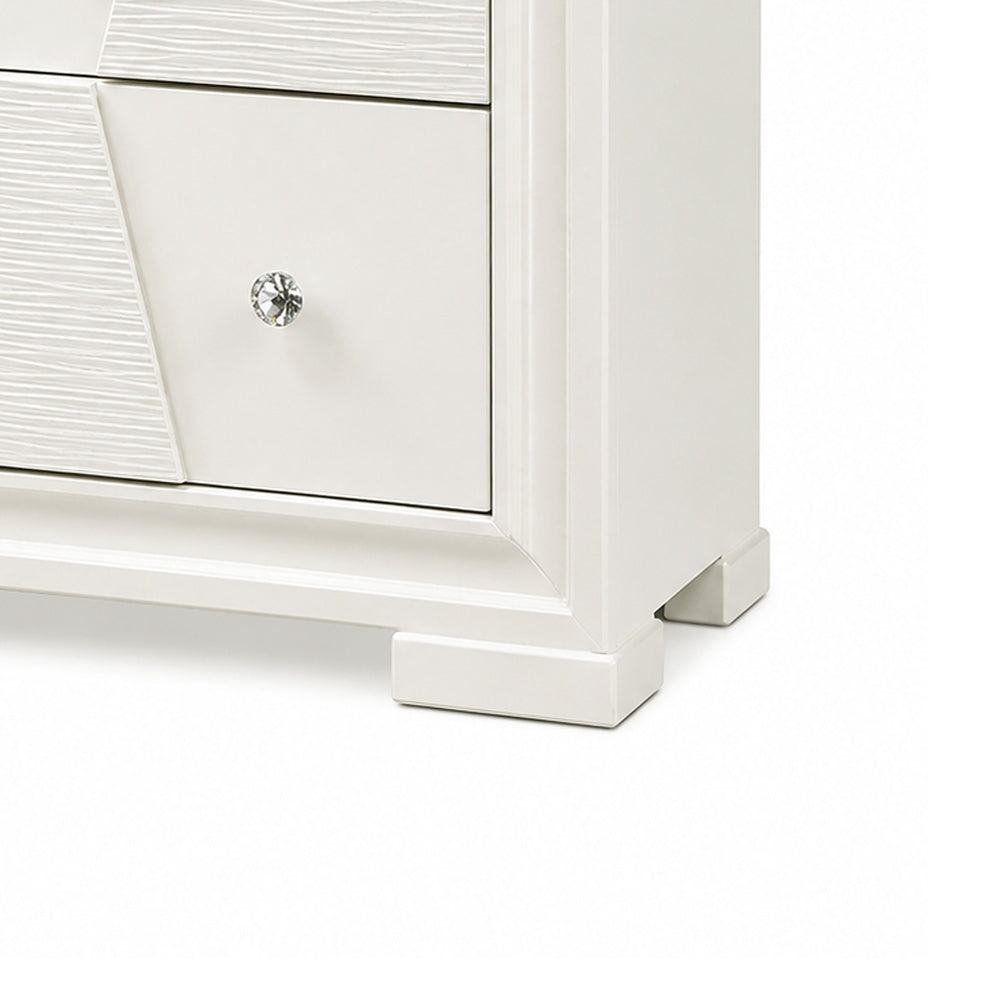 Hezi Bedside Nightstand, 2 Drawer, White Zig Zag Front, Acrylic Knobs-BM353146