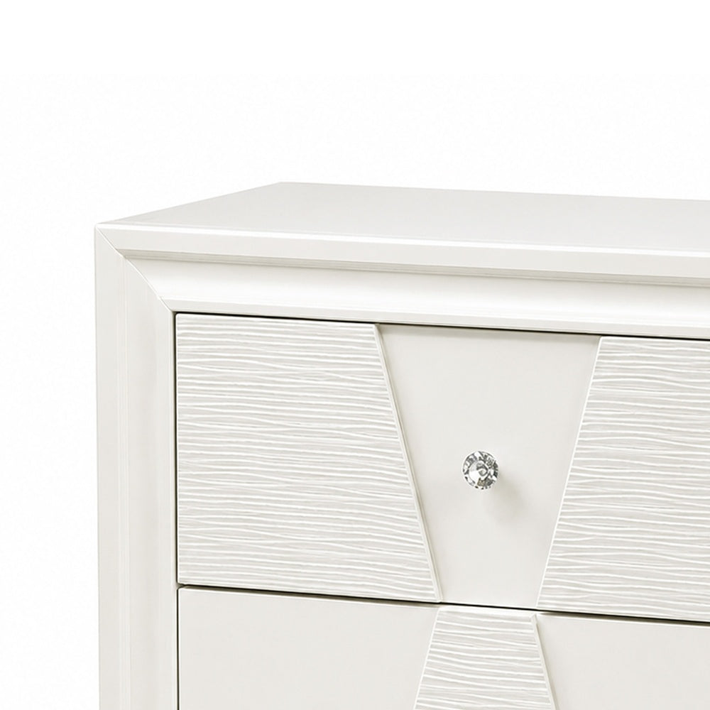 Hezi Bedside Nightstand, 2 Drawer, White Zig Zag Front, Acrylic Knobs-BM353146