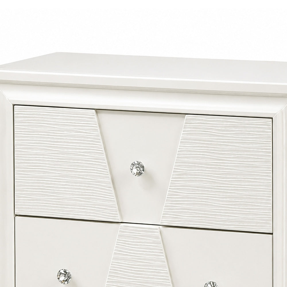 Hezi Bedside Nightstand, 2 Drawer, White Zig Zag Front, Acrylic Knobs-BM353146
