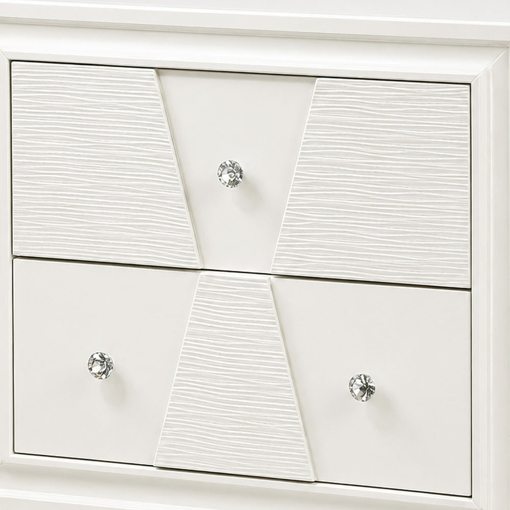 Hezi Bedside Nightstand, 2 Drawer, White Zig Zag Front, Acrylic Knobs-BM353146