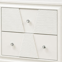Hezi Bedside Nightstand, 2 Drawer, White Zig Zag Front, Acrylic Knobs-BM353146