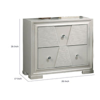 Hezi Bedside Nightstand, 2 Drawer, White Zig Zag Front, Acrylic Knobs-BM353146