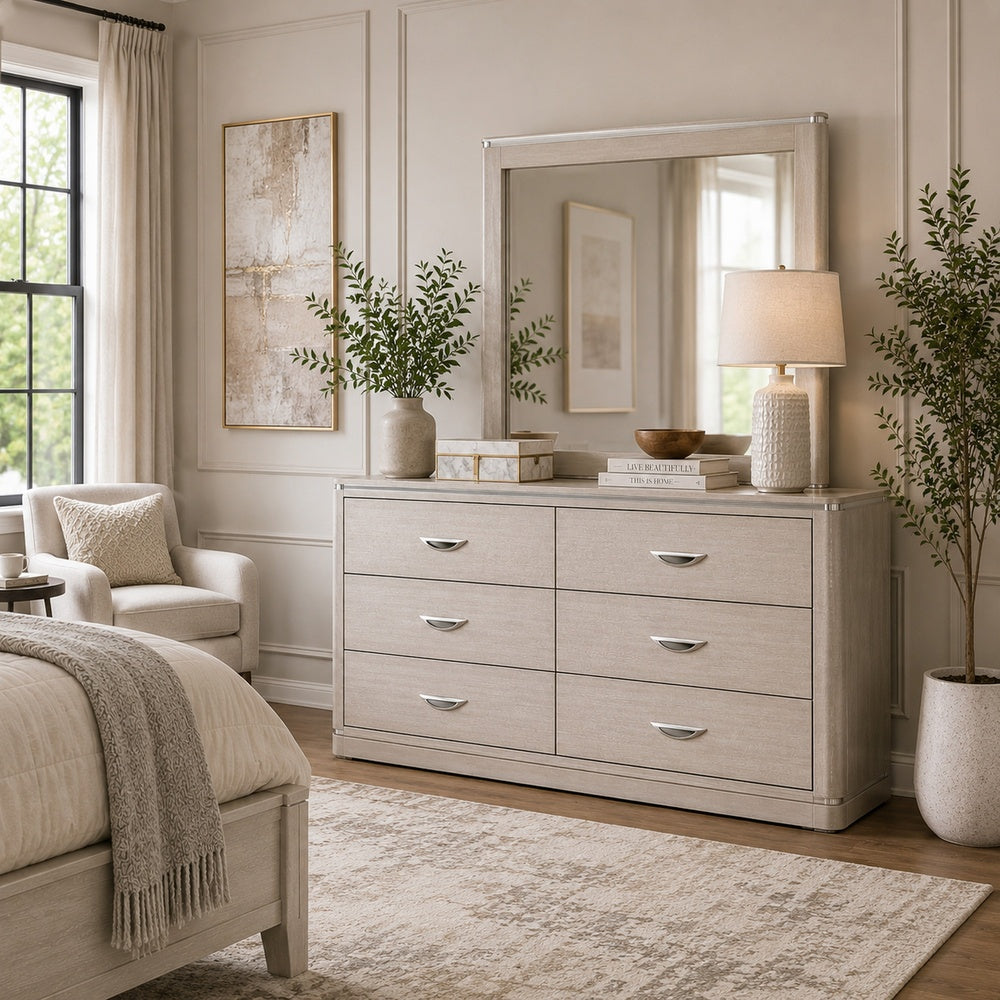 Hezi Dresser Mirror, Glam White, Multi Layer Molded Frame, 41x42 - BM353149