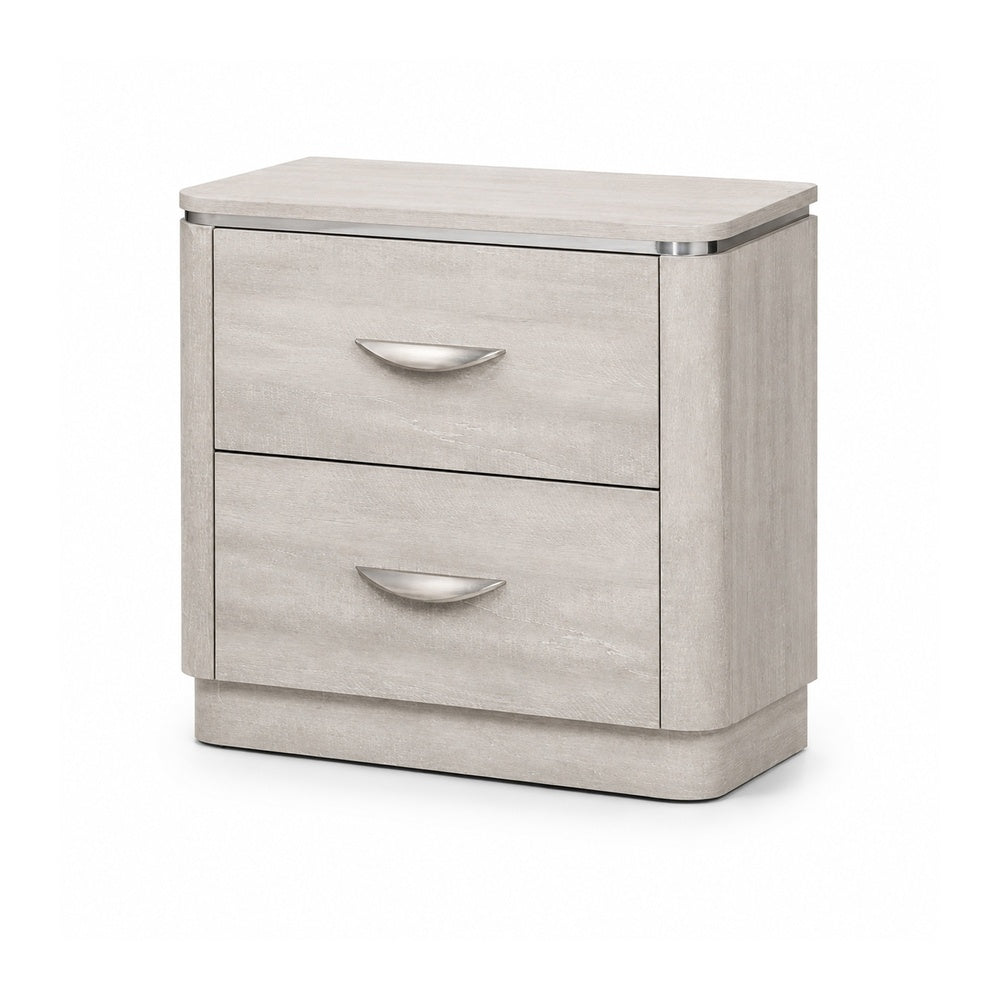 Fezi Nightstand, 2 Drawers, Silver Steel Finger Pulls, Dusty Gray-BM353150