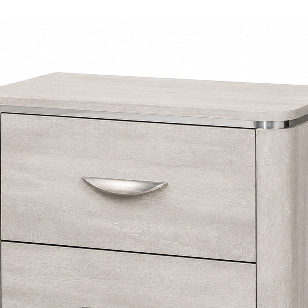 Fezi Nightstand, 2 Drawers, Silver Steel Finger Pulls, Dusty Gray-BM353150