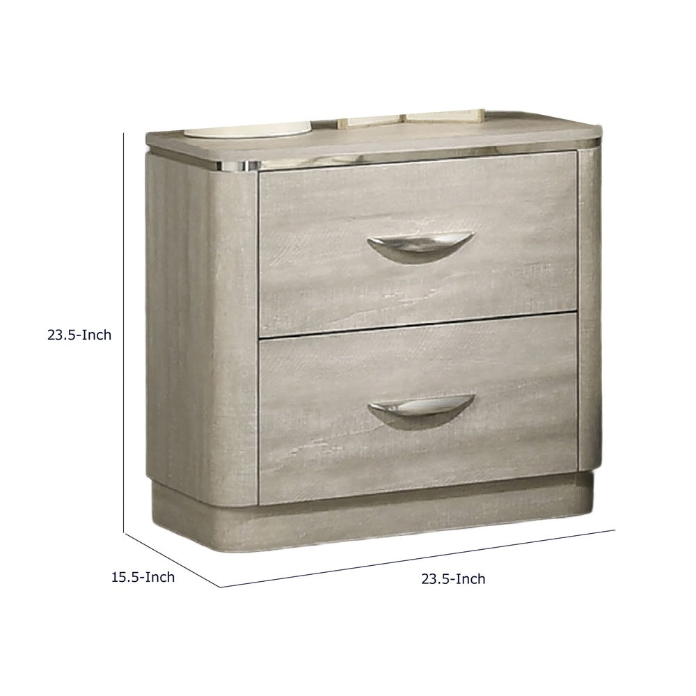 Fezi Nightstand, 2 Drawers, Silver Steel Finger Pulls, Dusty Gray-BM353150