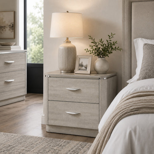 Fezi Nightstand, 2 Drawers, Silver Steel Finger Pulls, Dusty Gray-BM353150