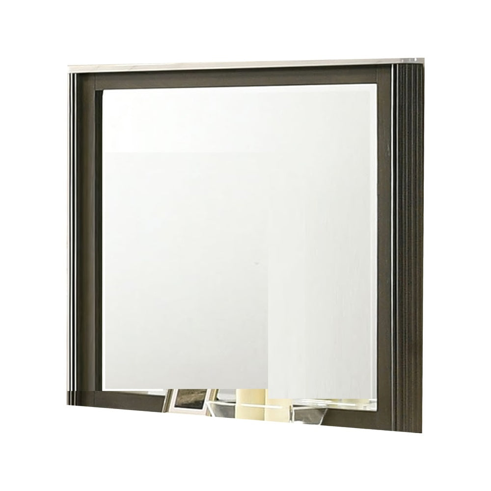 Lim Dresser Mirror, Dark Walnut Brown, Faux Marble, 39x45 Fluted Frame-BM353153