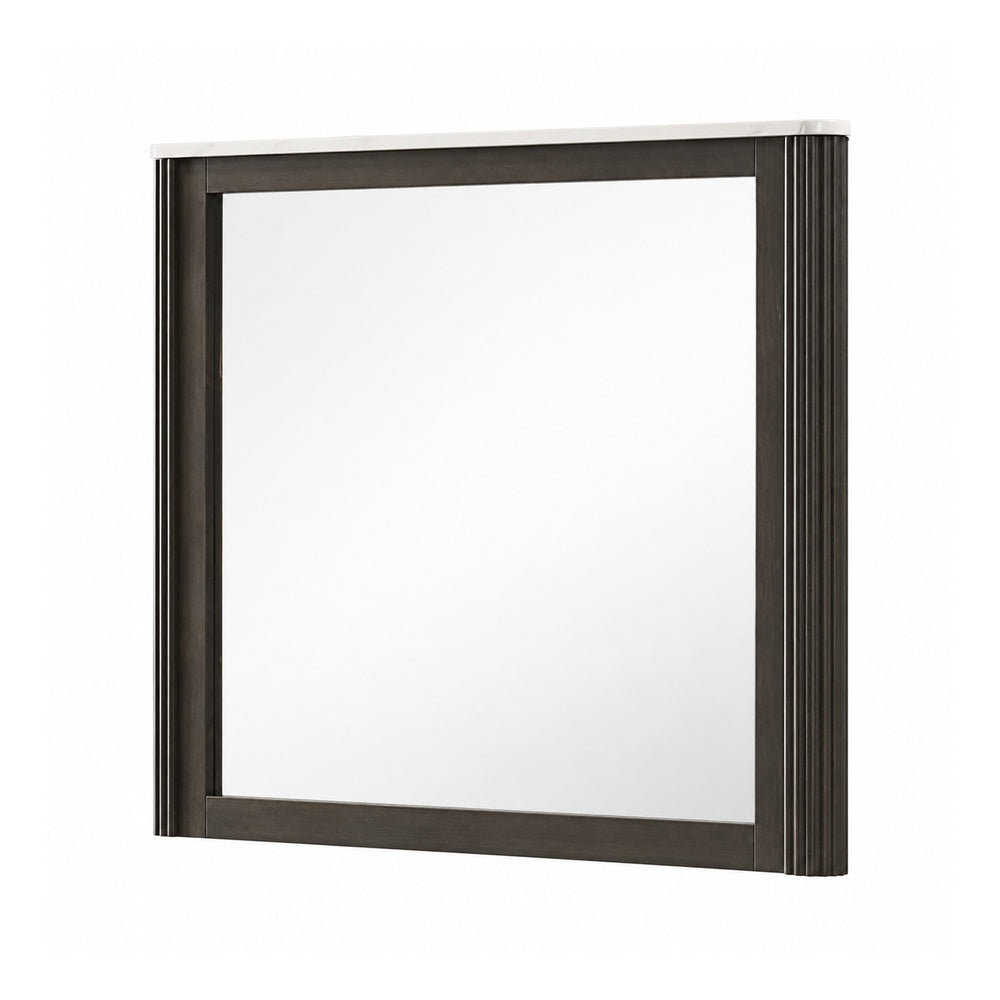 Lim Dresser Mirror, Dark Walnut Brown, Faux Marble, 39x45 Fluted Frame-BM353153
