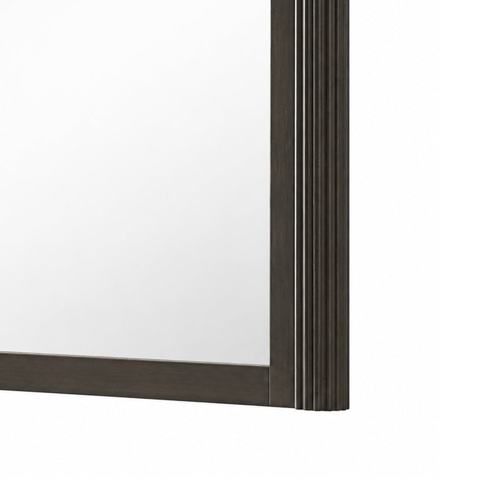 Lim Dresser Mirror, Dark Walnut Brown, Faux Marble, 39x45 Fluted Frame-BM353153