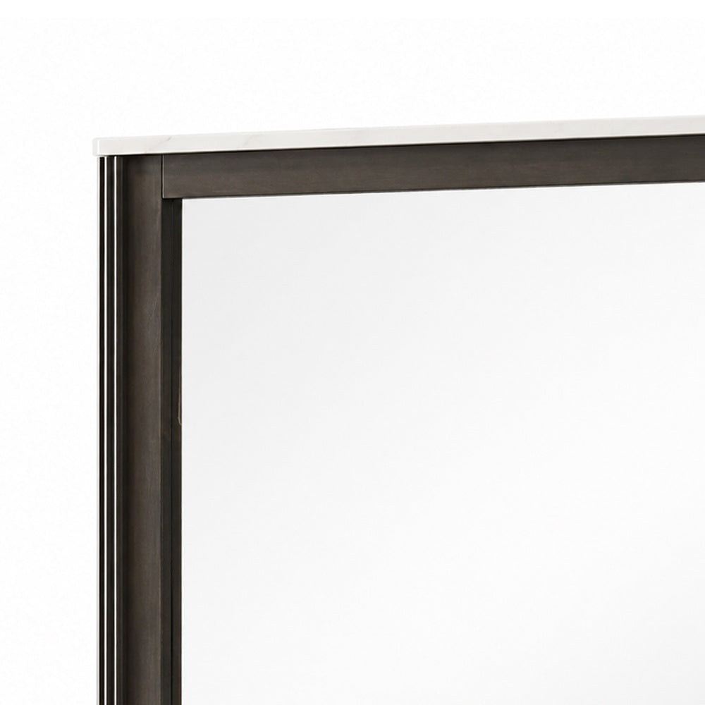 Lim Dresser Mirror, Dark Walnut Brown, Faux Marble, 39x45 Fluted Frame-BM353153