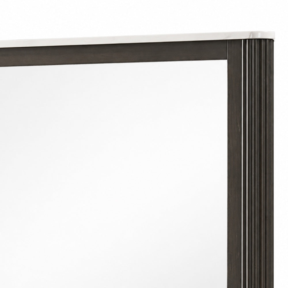 Lim Dresser Mirror, Dark Walnut Brown, Faux Marble, 39x45 Fluted Frame-BM353153