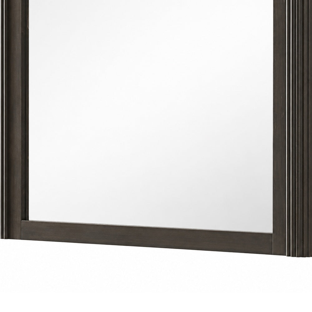 Lim Dresser Mirror, Dark Walnut Brown, Faux Marble, 39x45 Fluted Frame-BM353153