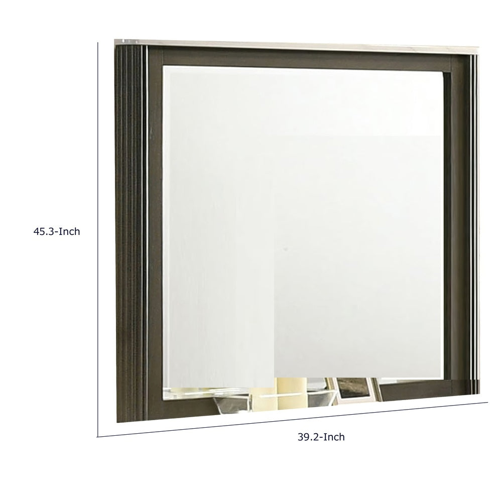 Lim Dresser Mirror, Dark Walnut Brown, Faux Marble, 39x45 Fluted Frame-BM353153