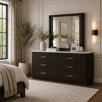 Lim Dresser Mirror, Dark Walnut Brown, Faux Marble, 39x45 Fluted Frame-BM353153