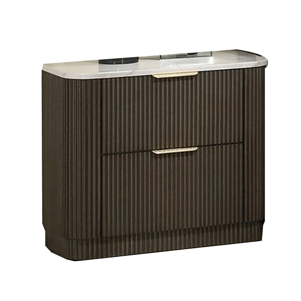 Lim Nightstand, 6 Drawers, White Faux Marble, Dark Walnut Brown-BM353154