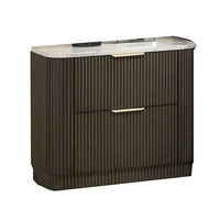 Lim Nightstand, 6 Drawers, White Faux Marble, Dark Walnut Brown-BM353154