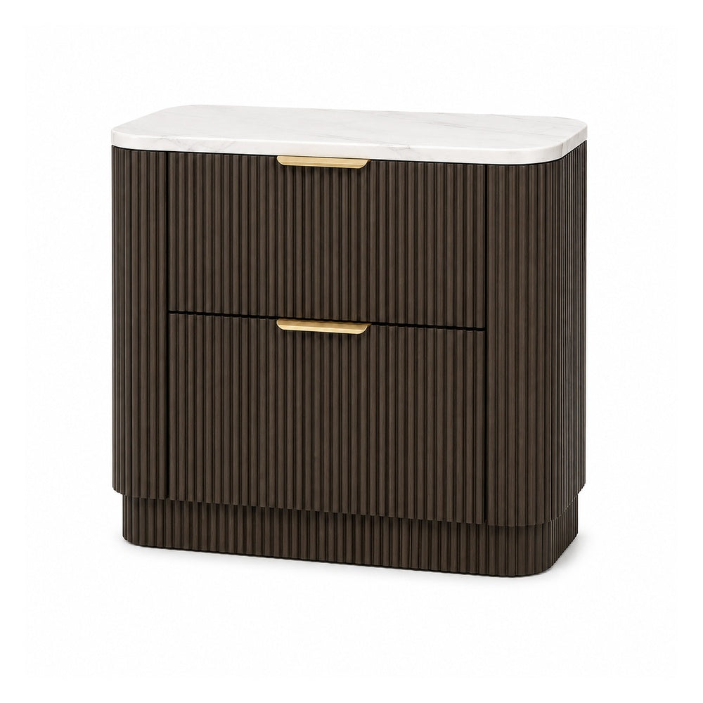 Lim Nightstand, 6 Drawers, White Faux Marble, Dark Walnut Brown-BM353154