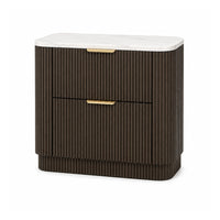 Lim Nightstand, 6 Drawers, White Faux Marble, Dark Walnut Brown-BM353154