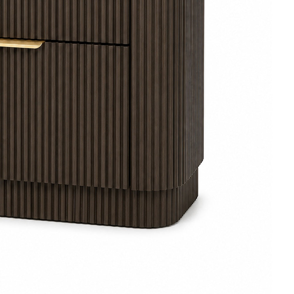 Lim Nightstand, 6 Drawers, White Faux Marble, Dark Walnut Brown-BM353154