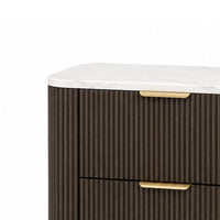 Lim Nightstand, 6 Drawers, White Faux Marble, Dark Walnut Brown-BM353154
