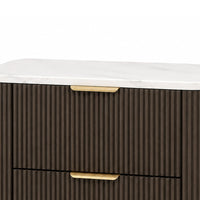 Lim Nightstand, 6 Drawers, White Faux Marble, Dark Walnut Brown-BM353154
