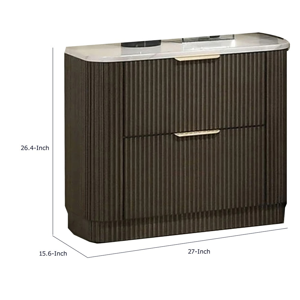 Lim Nightstand, 6 Drawers, White Faux Marble, Dark Walnut Brown-BM353154