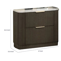 Lim Nightstand, 6 Drawers, White Faux Marble, Dark Walnut Brown-BM353154