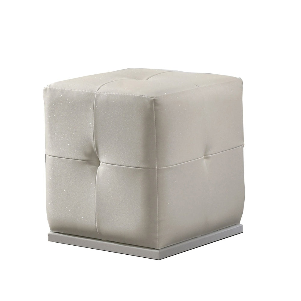 Keza Vanity Stool, White Tufted Seat, 19 Inch Cubic Membrane Press-BM353155