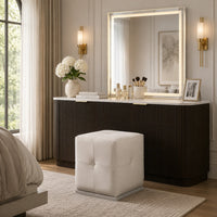 Keza Vanity Stool, White Tufted Seat, 19 Inch Cubic Membrane Press-BM353155