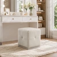 Keza Vanity Stool, White Tufted Seat, 19 Inch Cubic Membrane Press-BM353155