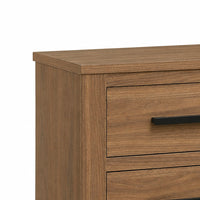 Pize Nightstand, 2 Drawers, Black Metal Linear Bar Pulls, Walnut Brown-BM353158